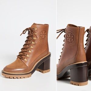 Tory Burch 95 mm Miller Lug Sole Booties boots lace up zipper chunky combat boot